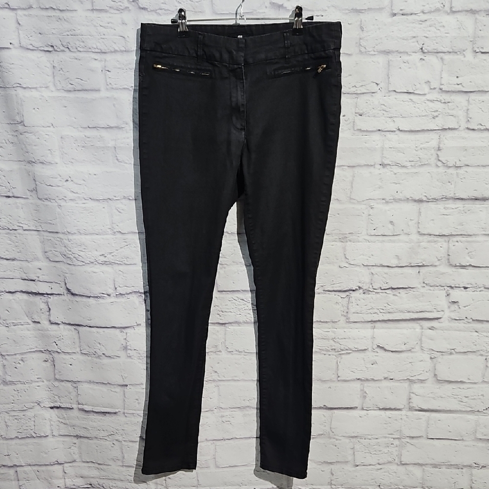H&M Charcoal Skinny Pants with Gold Accents